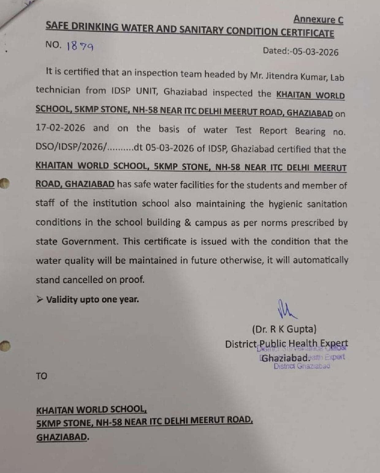 Water & Sanitation Certificate — page 2 of 2