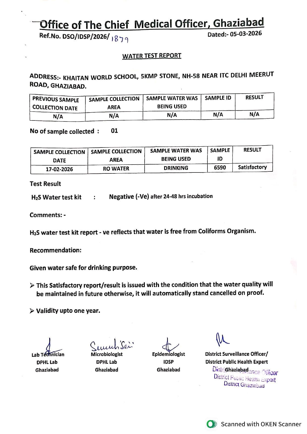 Water Test Report — page 1 of 2